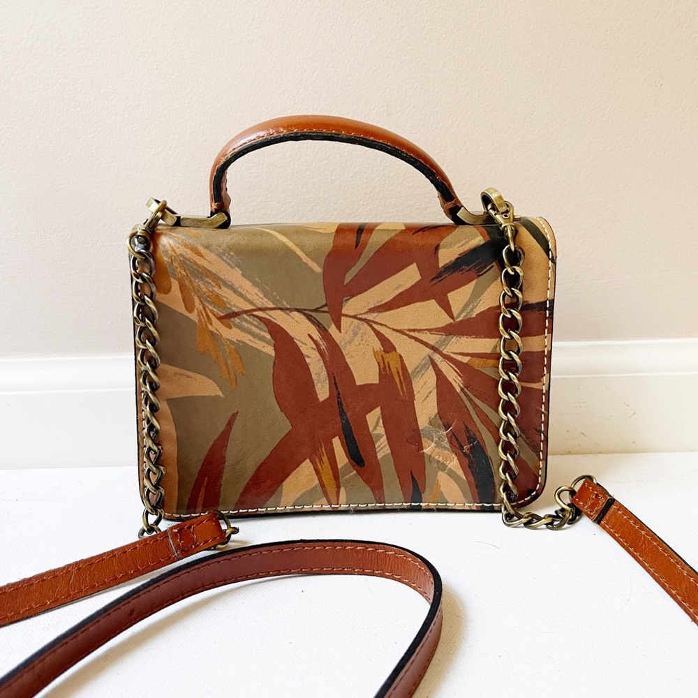 Patricia Nash Antolina Leather Satchel Crossbody Top Handle Mini Bag Palm Leaves - Picture 1 of 7